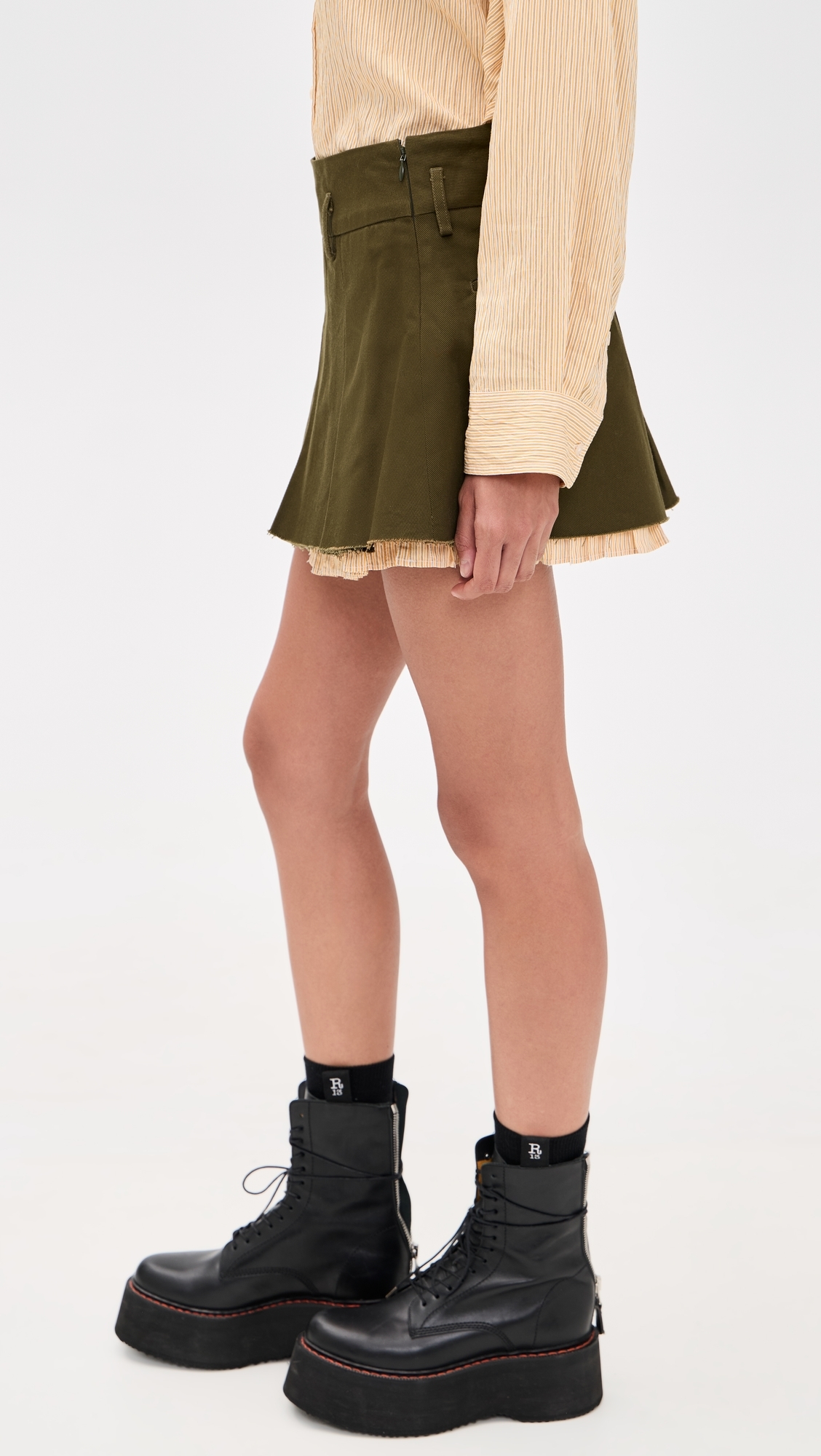Pleated Mini Skirt Olive Green