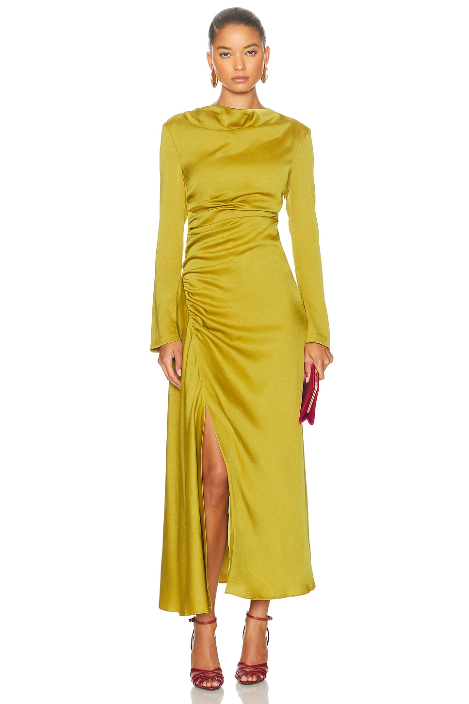 SIMKHAI Odess Long Sleeve Midi Dress in Pear - Green. 0 also in