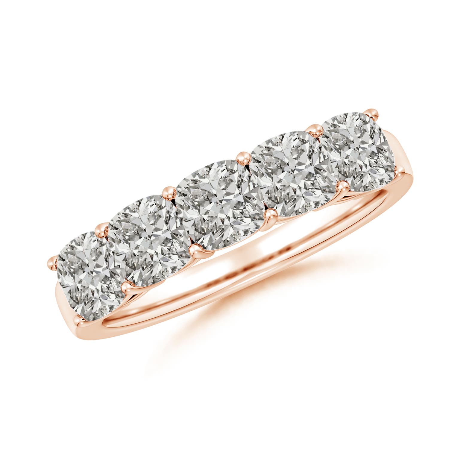 Angara 2.5 Carats Prong-Set Cushion Diamond Five Stone Wedding Ring in 18K Rose Gold