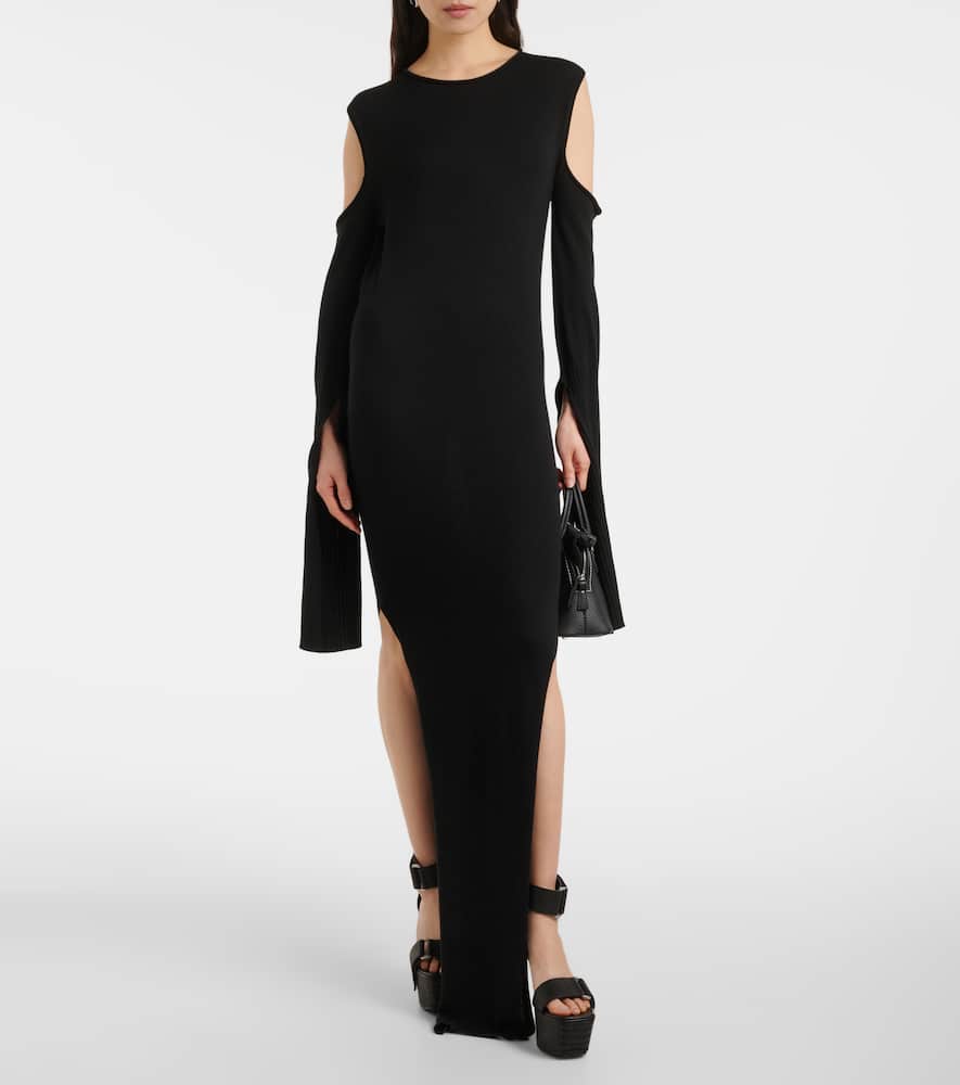 Caped wool maxi dress