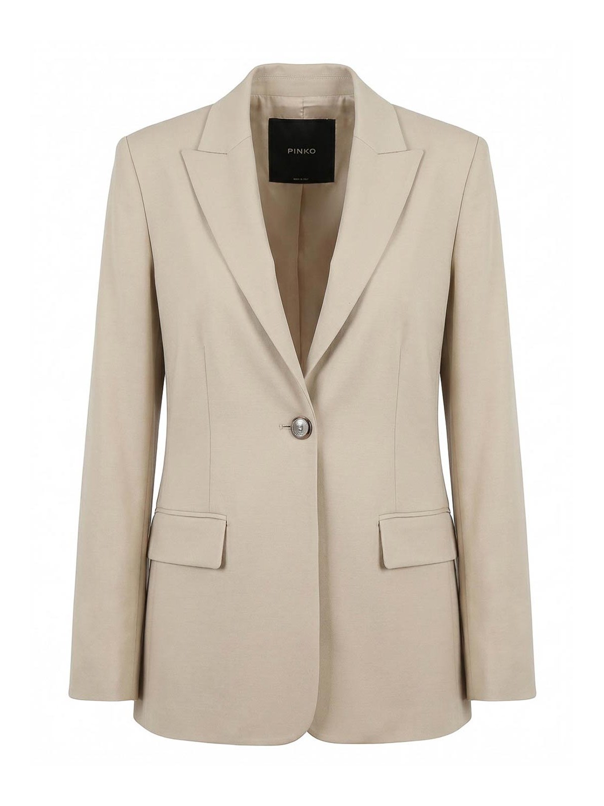 Beige Solid Notched Lapel Blazer