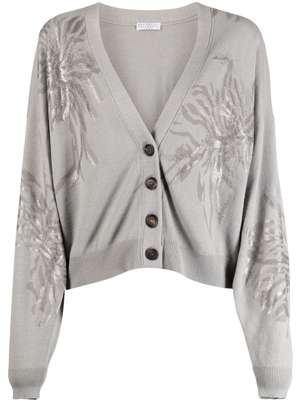 Marine Flower V-neck cardigan - Grey