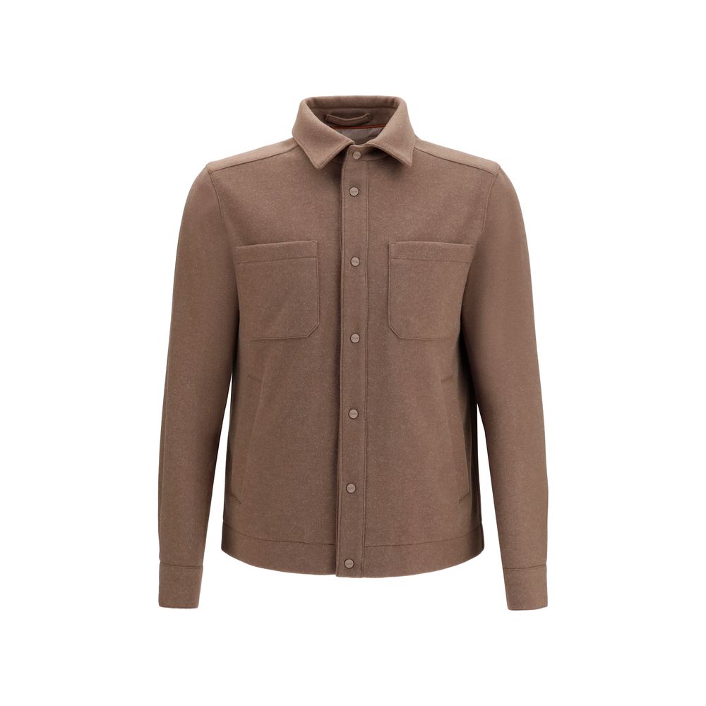 Snap-Button Polyester Jacket — Brown