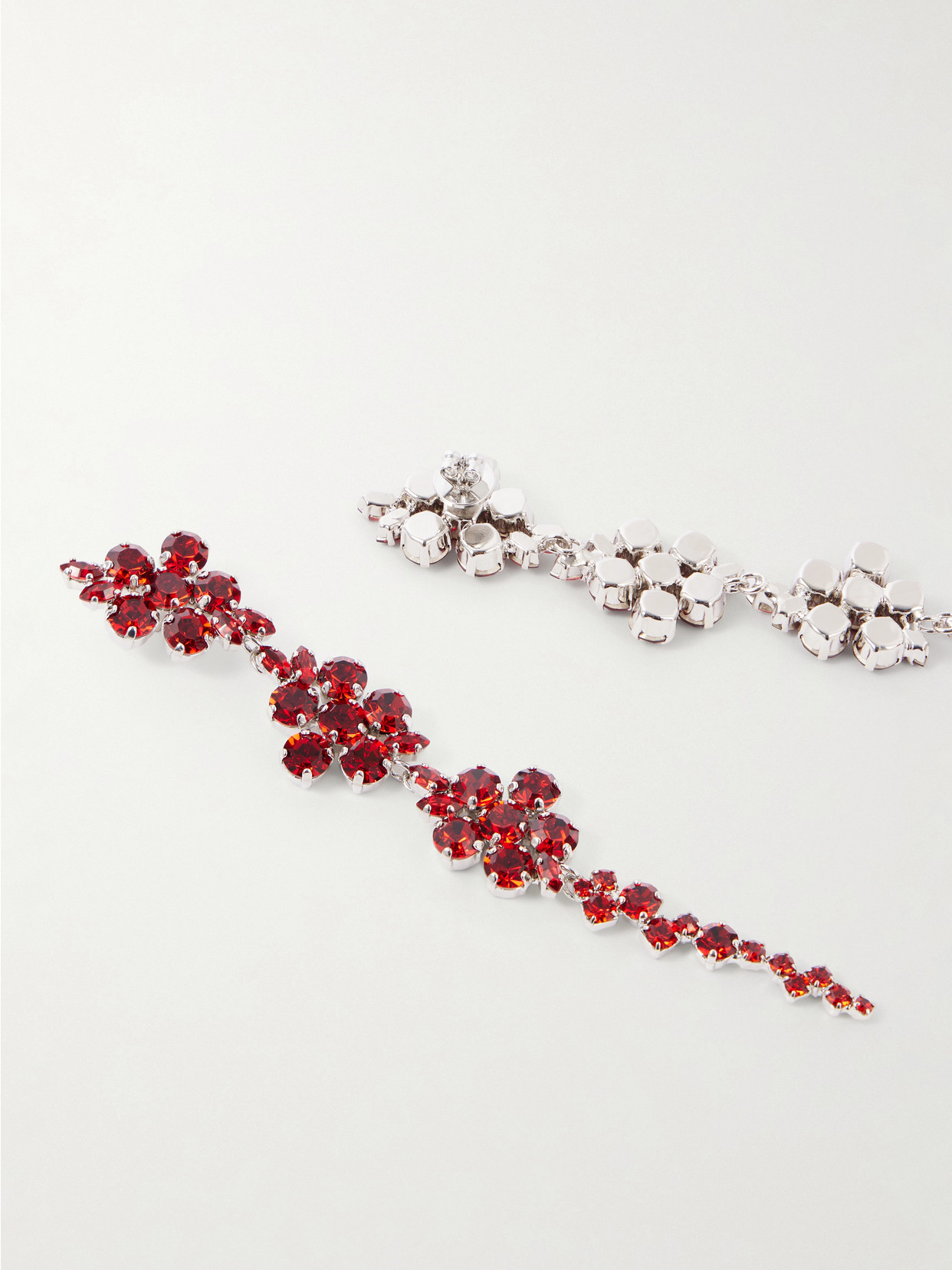 Floral Drip Crystal-embellished Silver-tone Earrings - Red