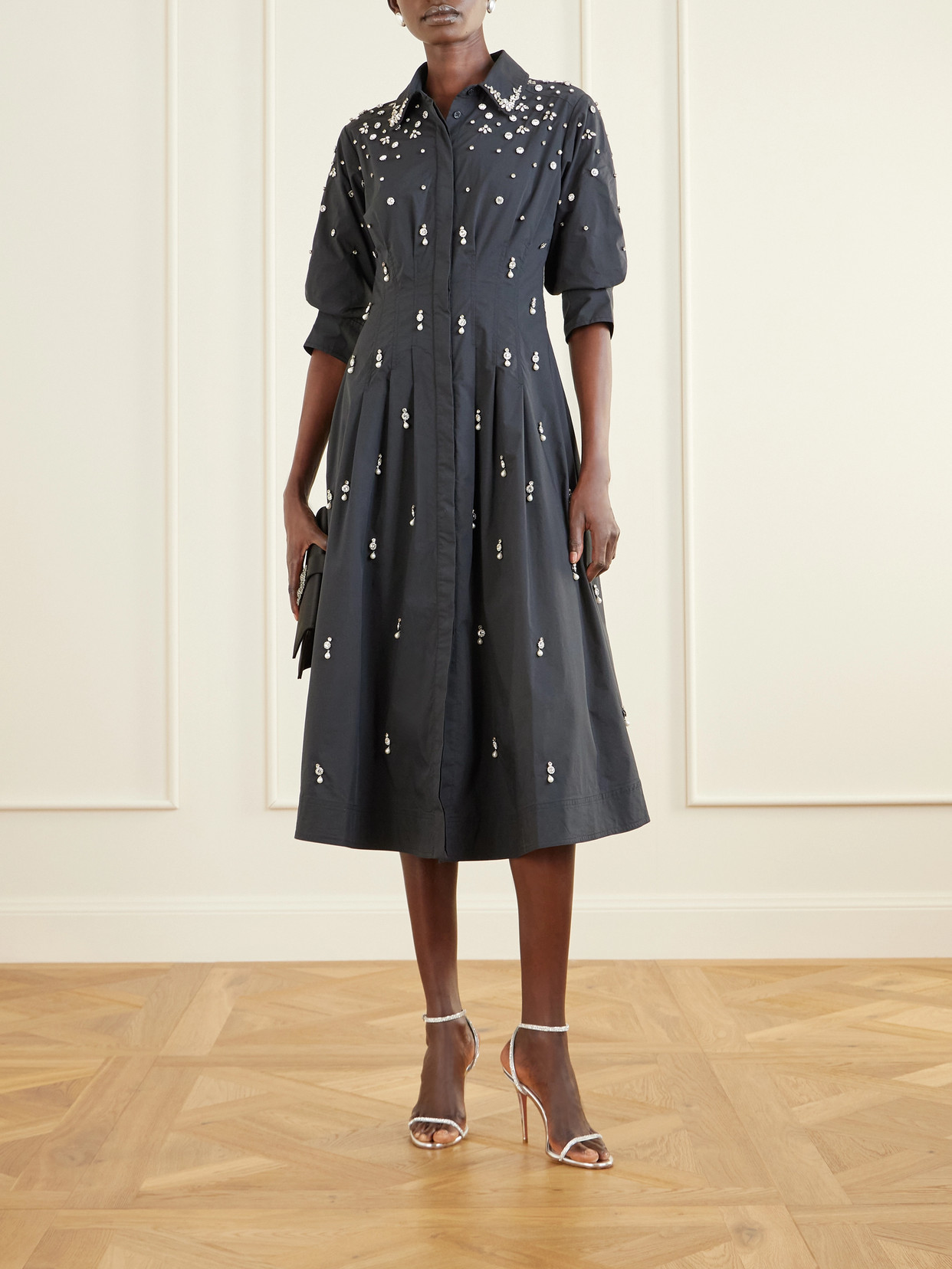 Jazz Embellished Cotton-blend Poplin Shirt Dress - Black