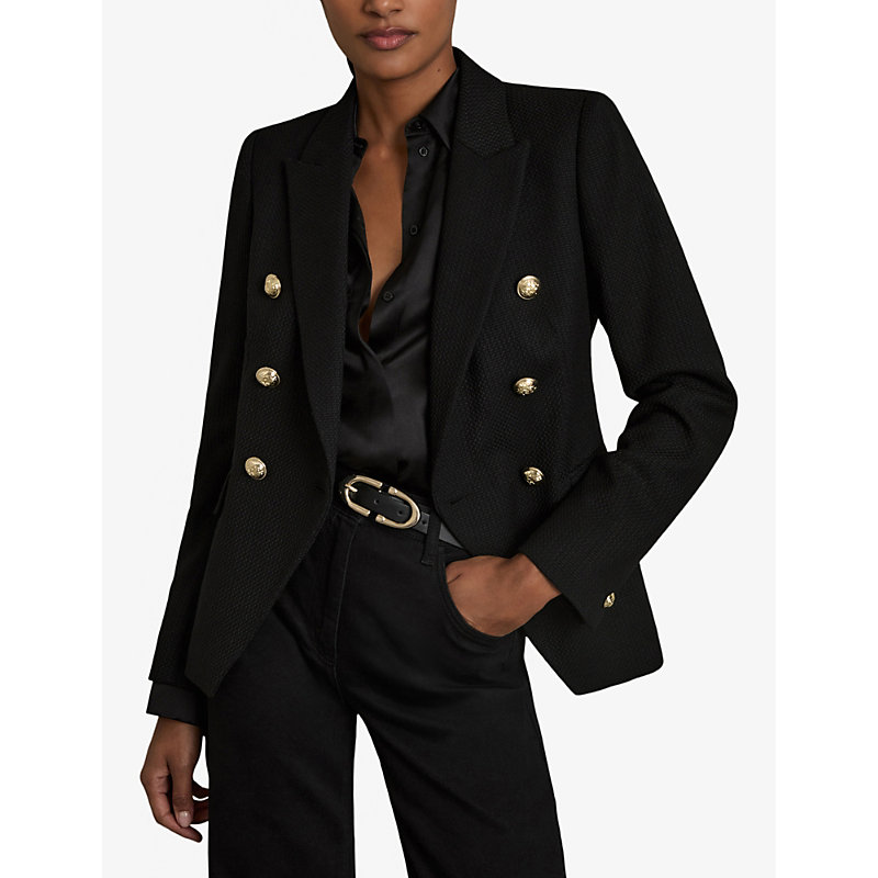 Womens Tally Double-Breasted Tailored Wool-Blend Blazer