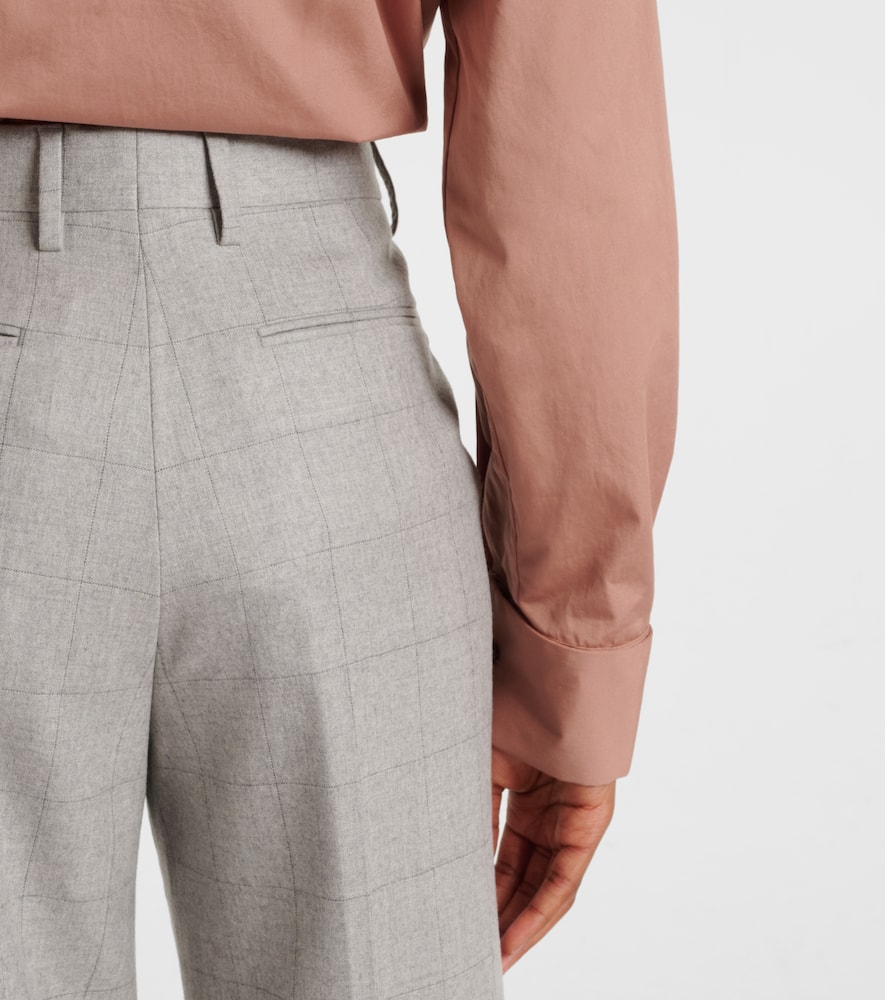 Checked wool straight pants