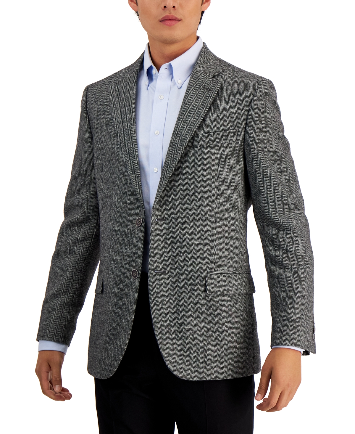 Men's Modern-Fit Solid Herringbone Tweed Sport Coat - Grey Herringbone