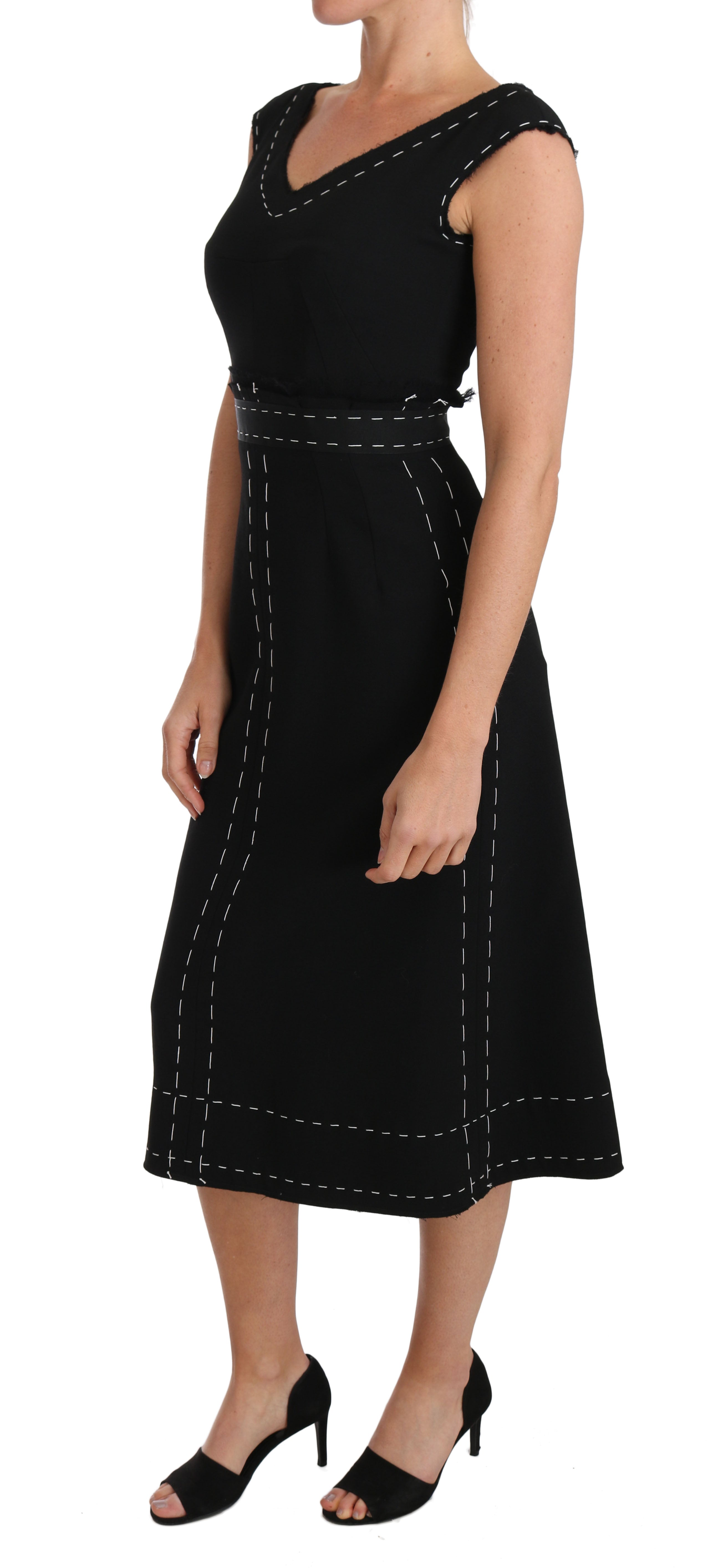 Wool Stretch with Topstitching Dress — Black