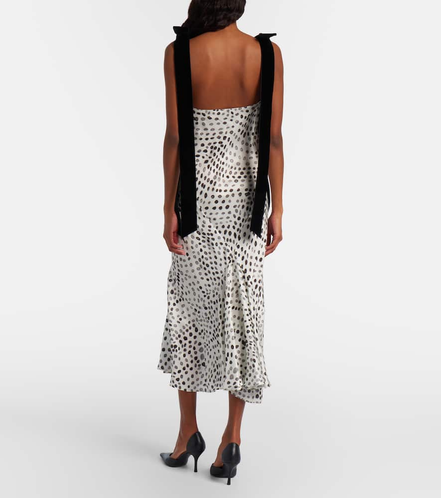 Polka-dot satin midi dress