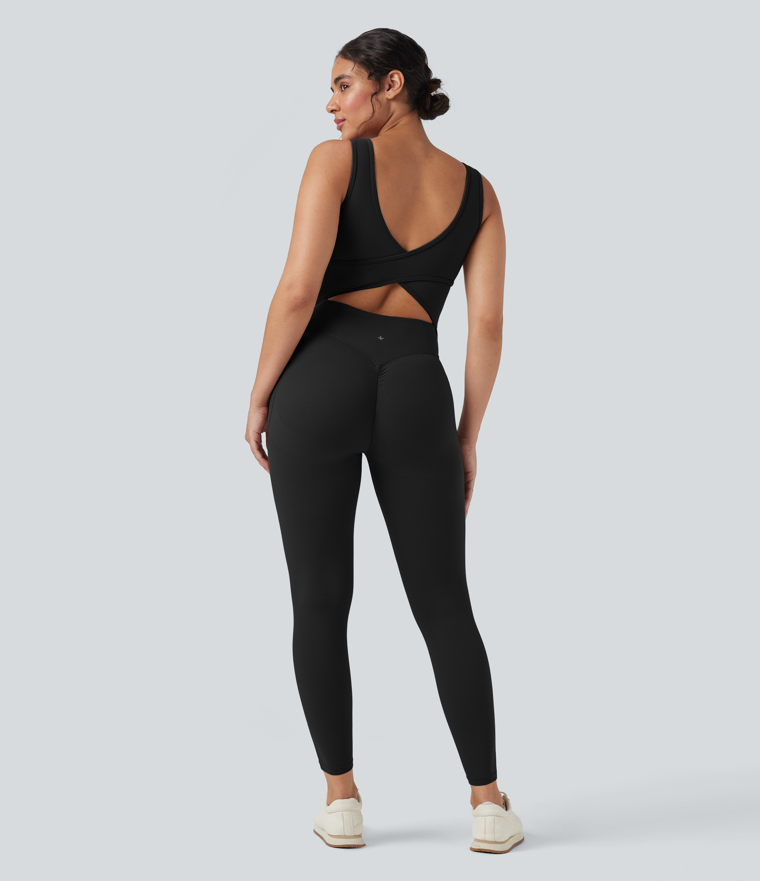 UltraSculpt™ V Neck Butt Lifting Workout Jumpsuit with Pockets Workout Dress - Black