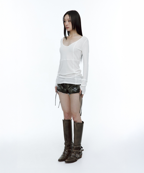 Lace-up side washed short pants