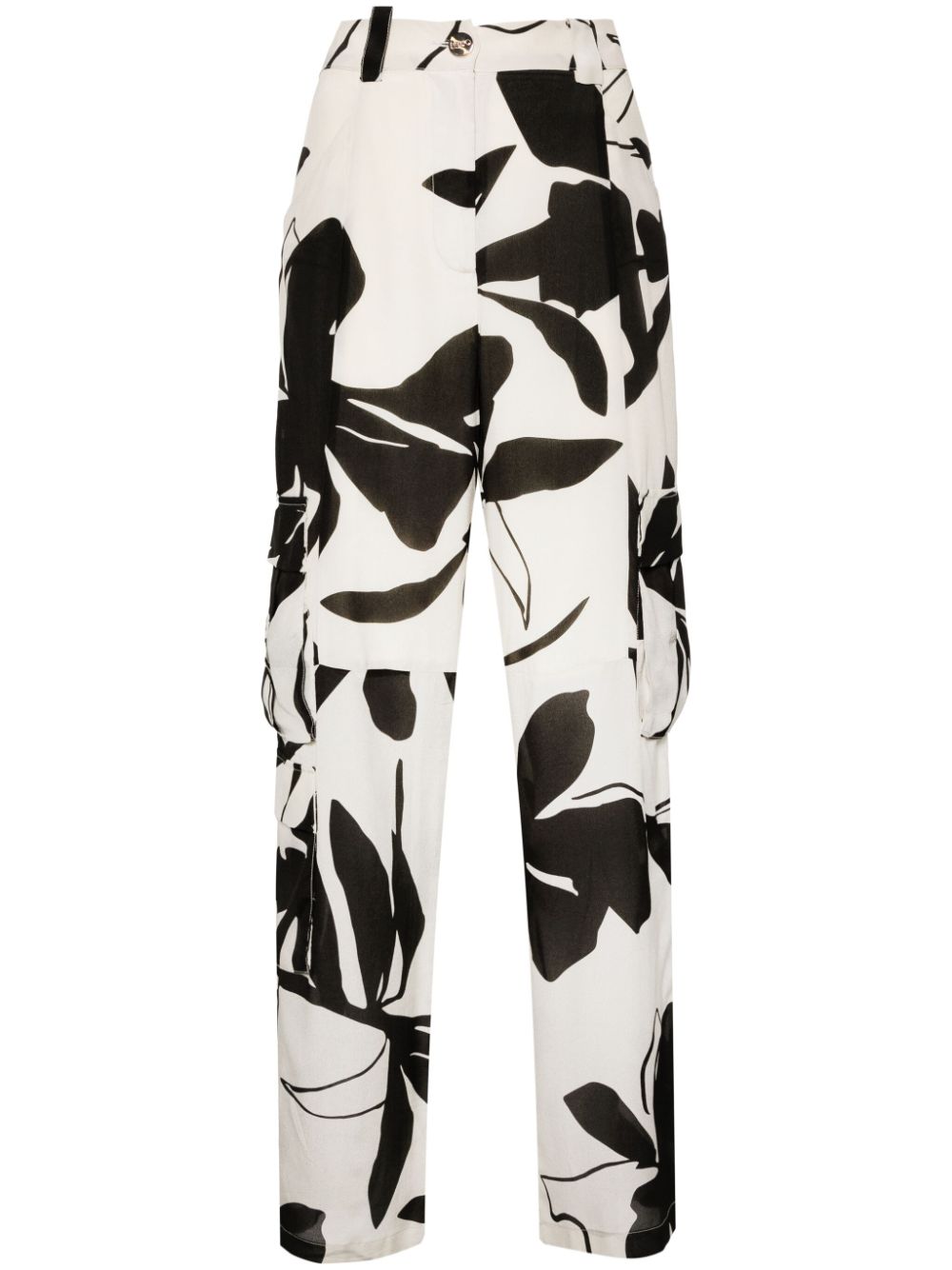 Abstract-print silk cargo trousers - Neutrals