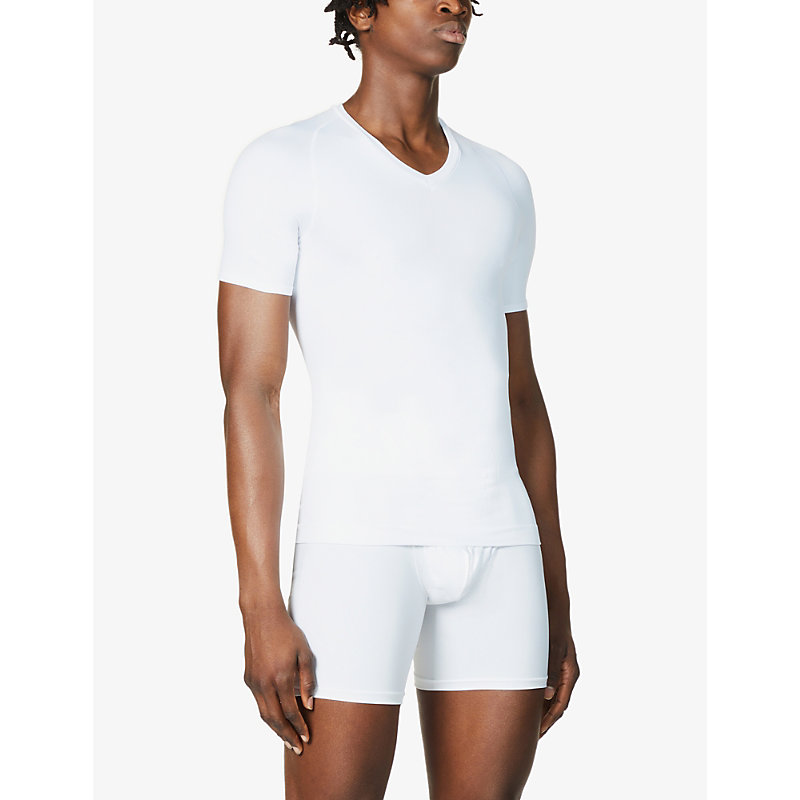 Mens White Ultra-Sculpt Seamless V-neck Stretch-jersey T-shirt 