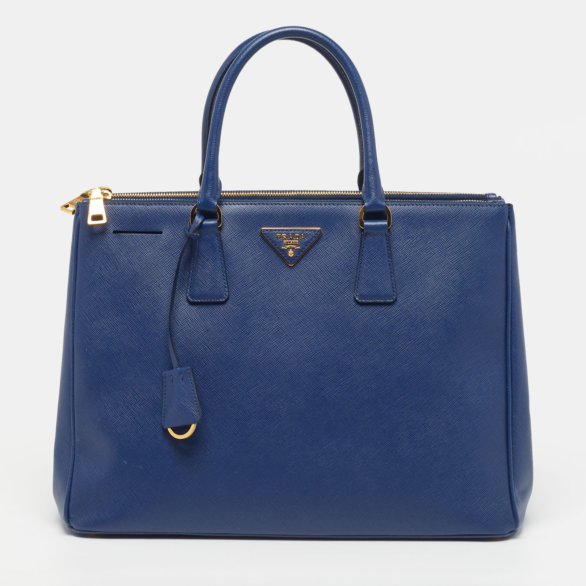 Prada Double Zip Large Navy Blue Saffiano Leather Tote