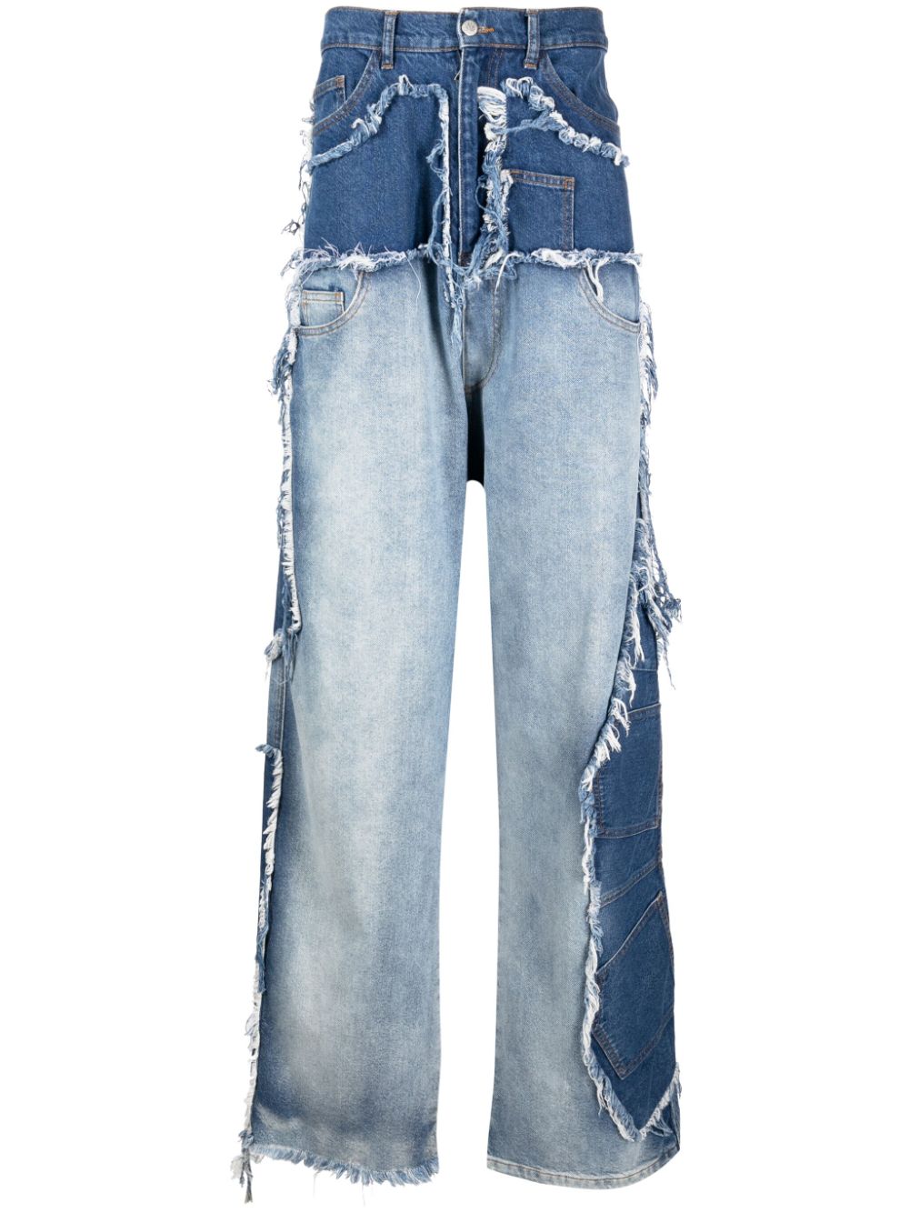 Upcycled asymmetric patchwork jeans - Blue