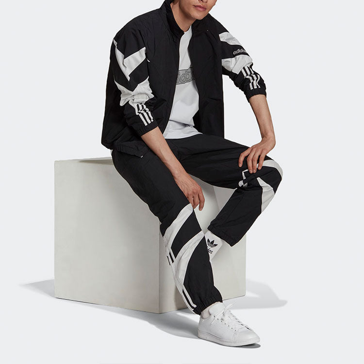 Men's originals Color Block Stripe Logo Zipper Long Sleeves Stand Collar Sports Jacket Black