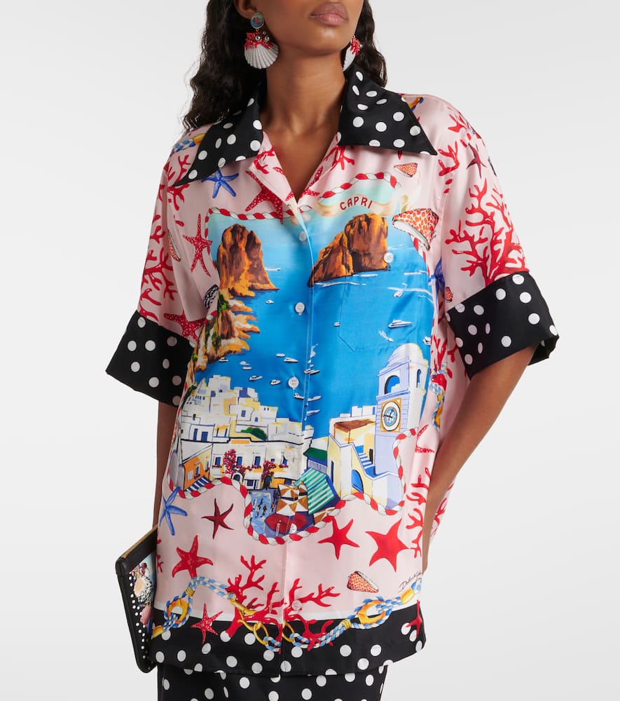 Capri printed silk satin shirt