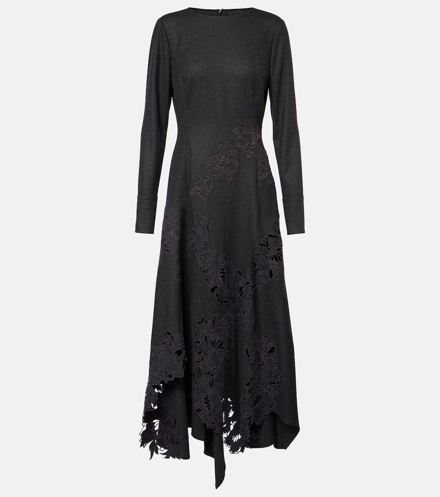 Peony asymmetric wool midi dress