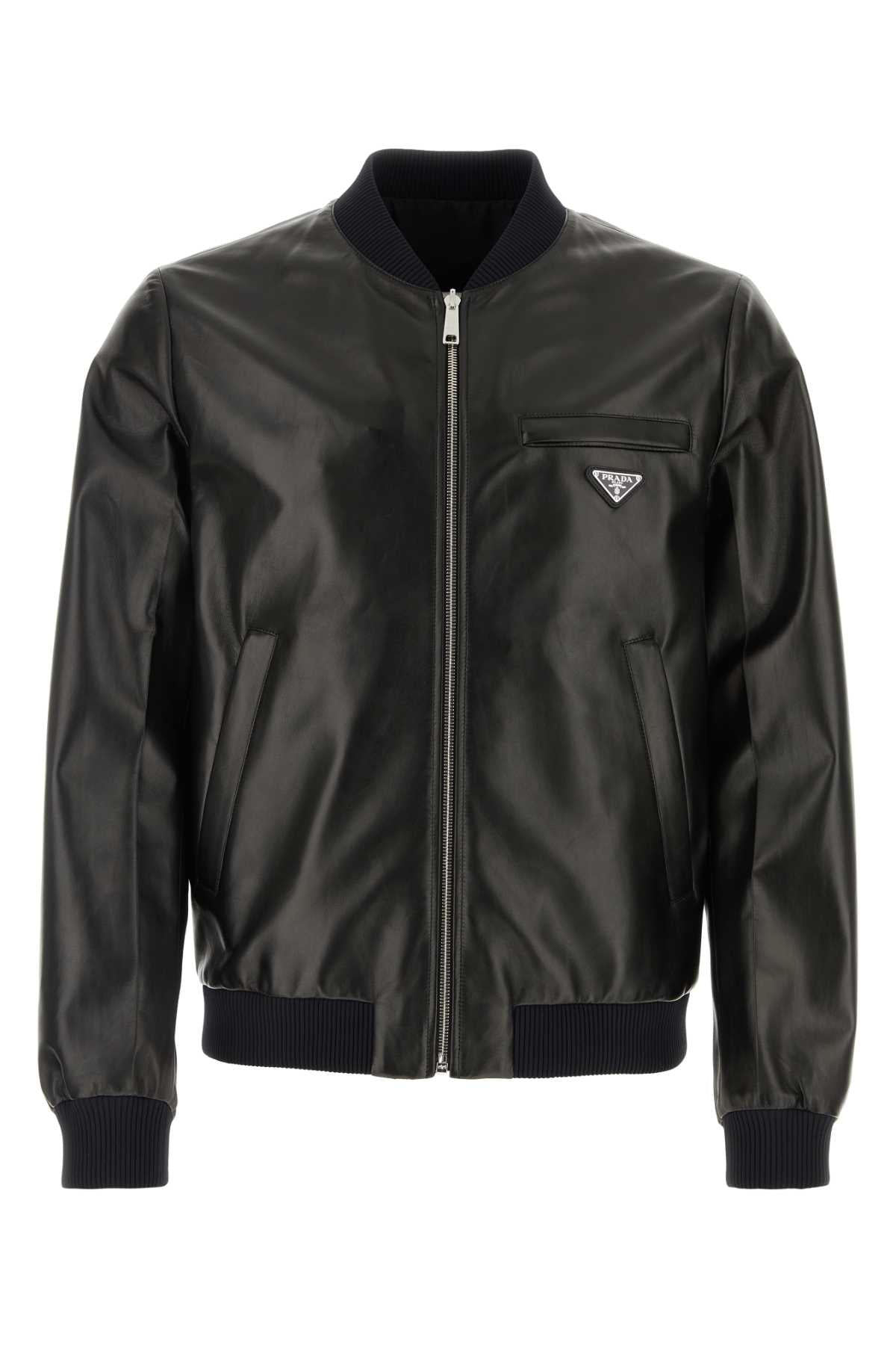 Nappa Leather Reversible Bomber Jacket — Black