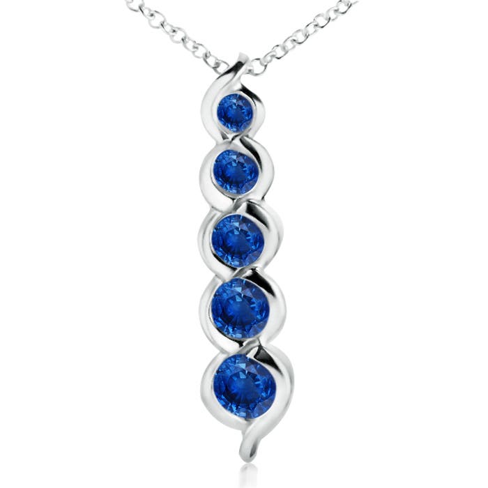 Angara 0.66 Carat Five Stone Round Blue Sapphire Journey Pendant in 18K White Gold