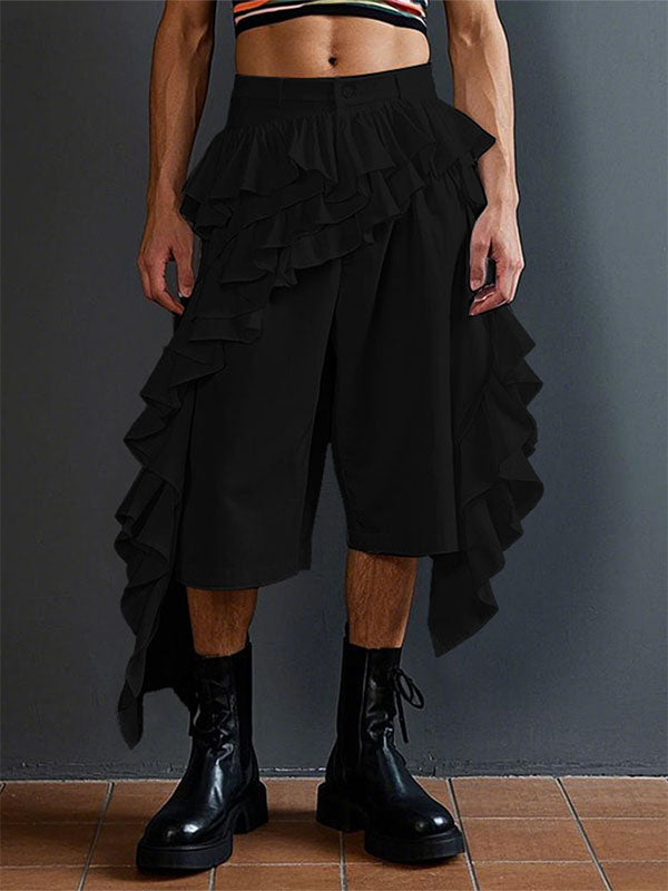 Mens Ruffled Trim Casual Cropped Pant SKUL09427 - Black / S