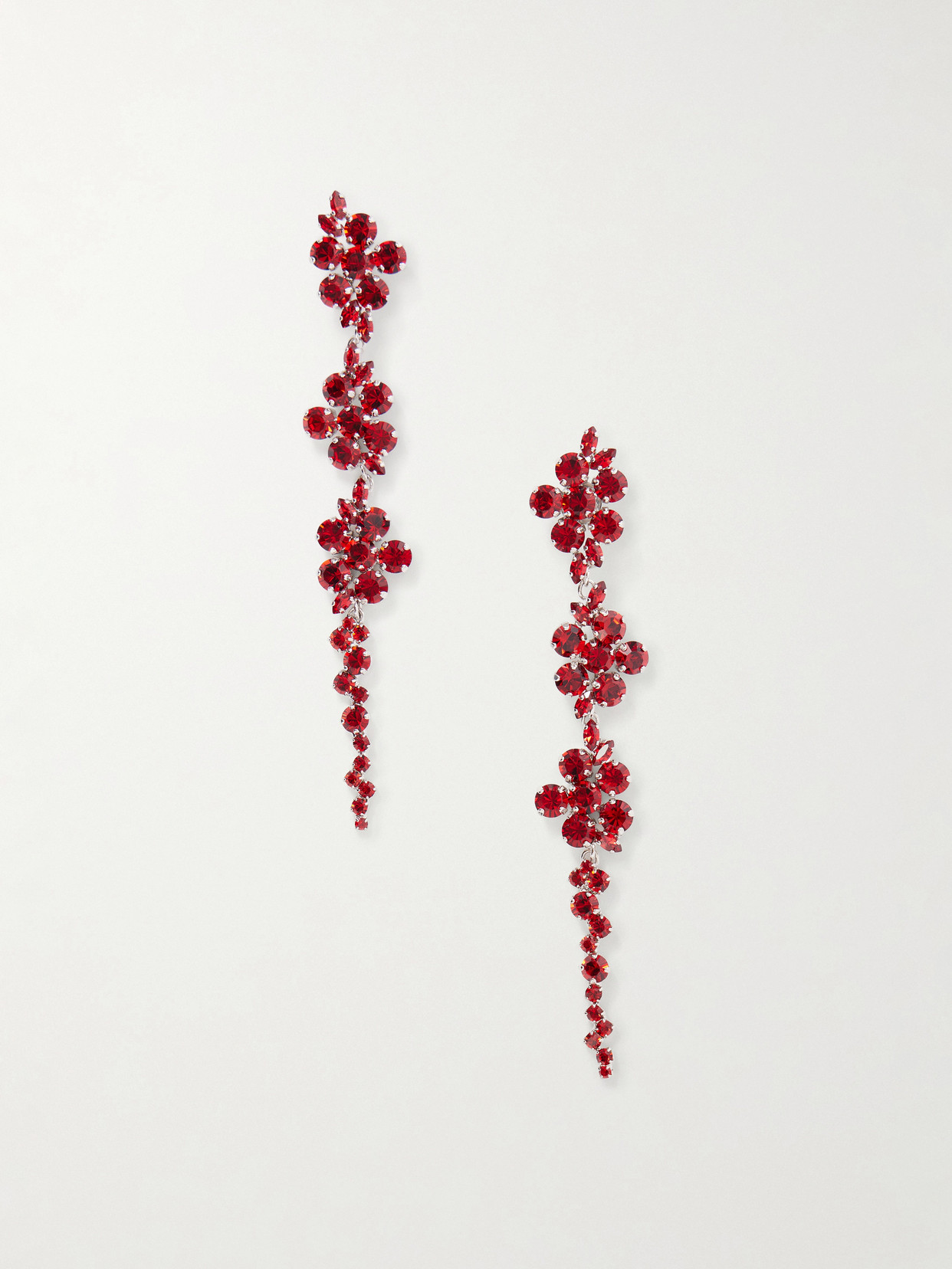 Floral Drip Crystal-embellished Silver-tone Earrings - Red