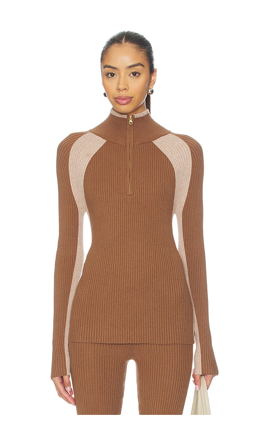 Varley Bellings Half Zip Knit Top en Brown. M. Also en L, S