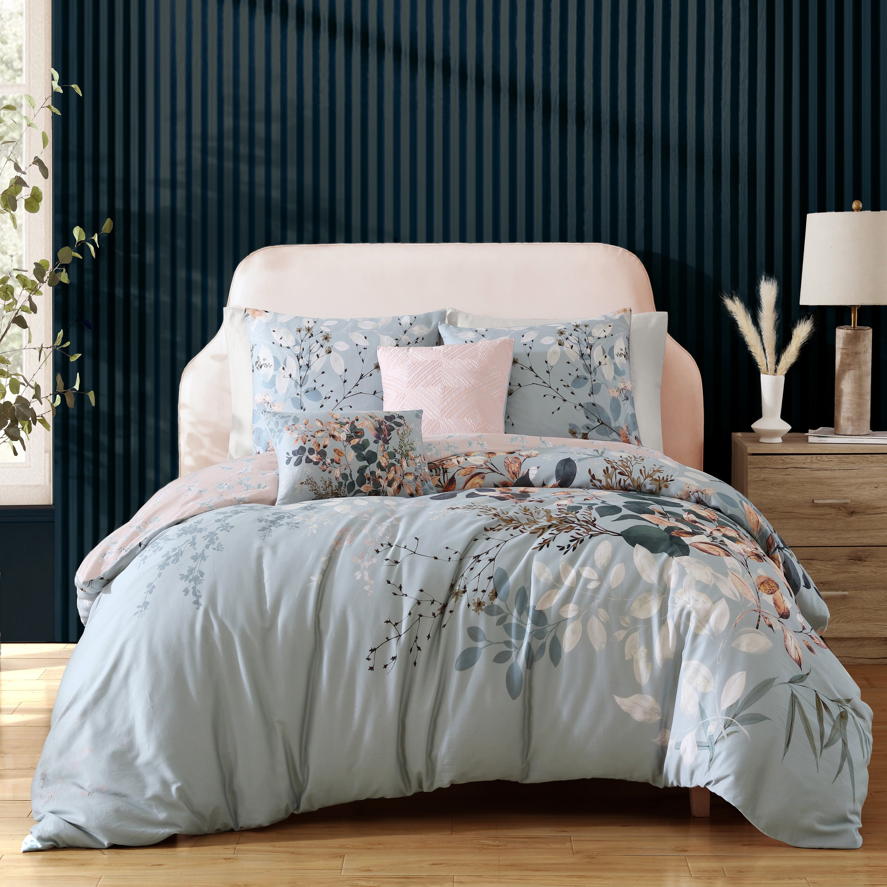 Peach Leaves on Sage 5 Piece Reversible Comforter Set