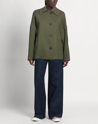 Woman Coat Military green Size 6 Polyester, Viscose, Elastane