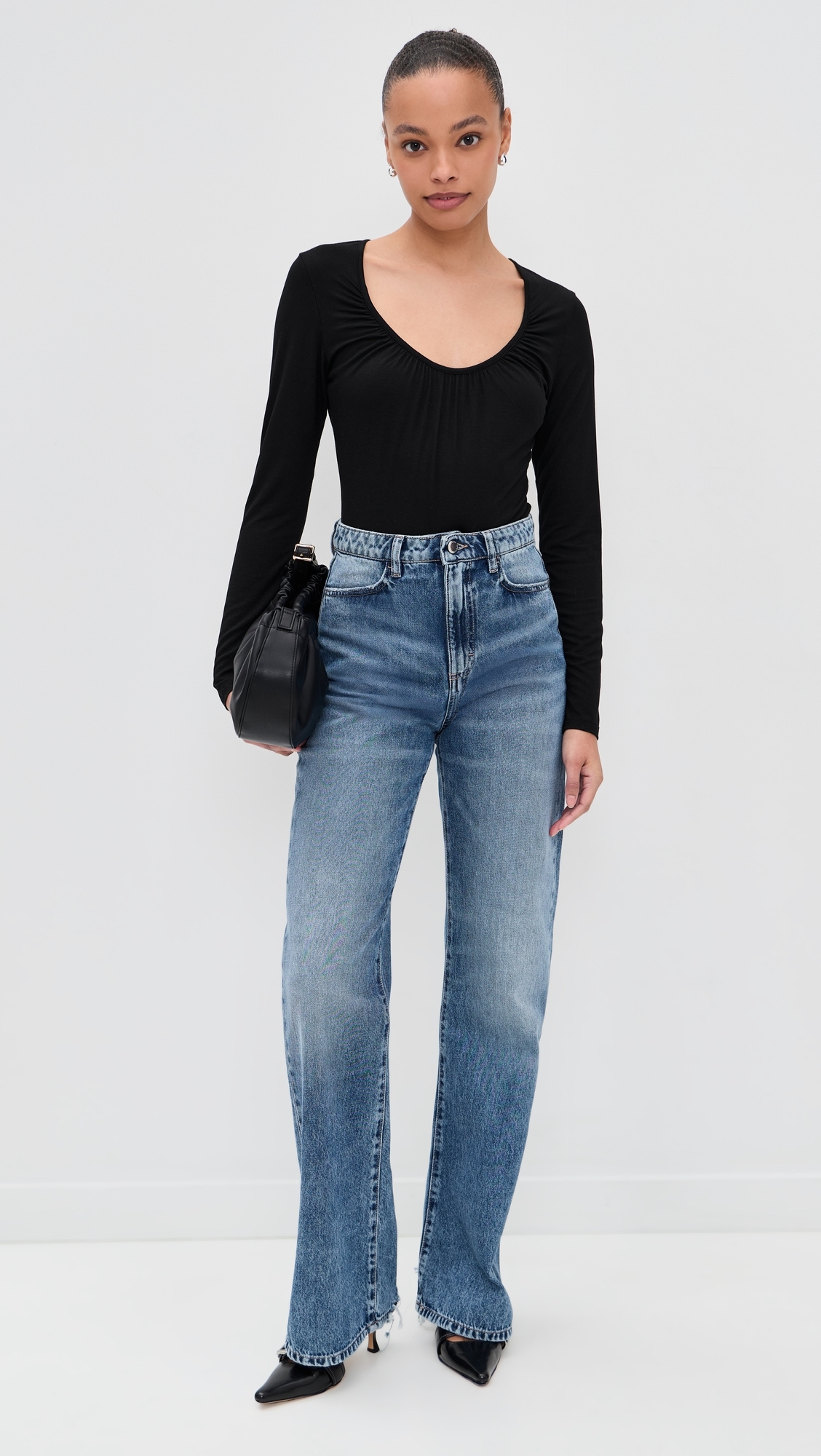 Cassandra Long Sleeve Ruched Bodysuit Black