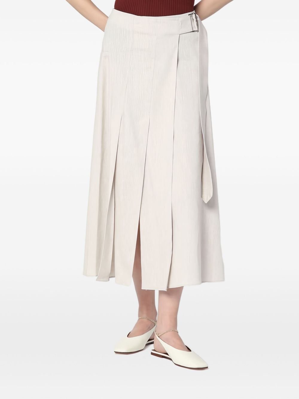 Pleated wrap linen-blend skirt - Grey