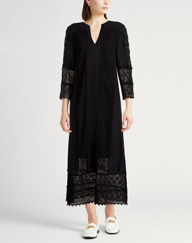 Woman Maxi dress Black Size 10 Linen, Cotton
