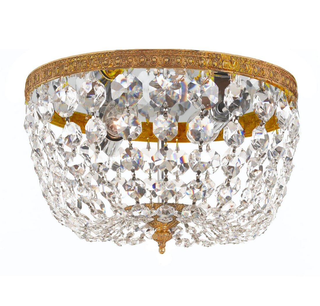 2-Light 10" Ceiling Light in Olde Brass with Clear Italian Crysta