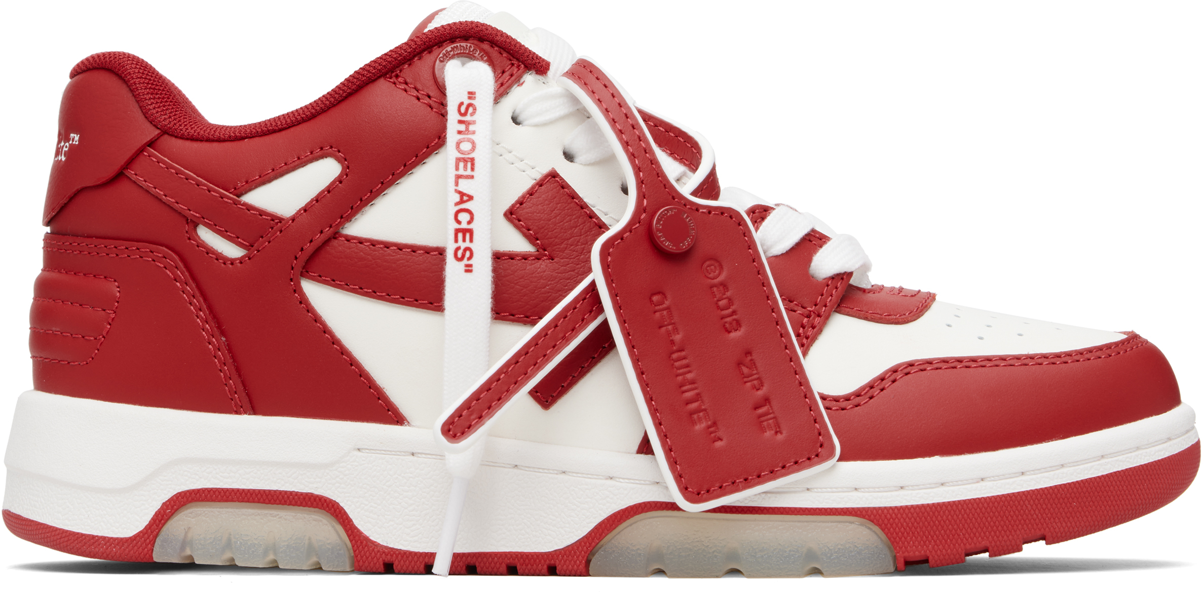 Red & White 'Out Of Office' Calf Leather Sneakers