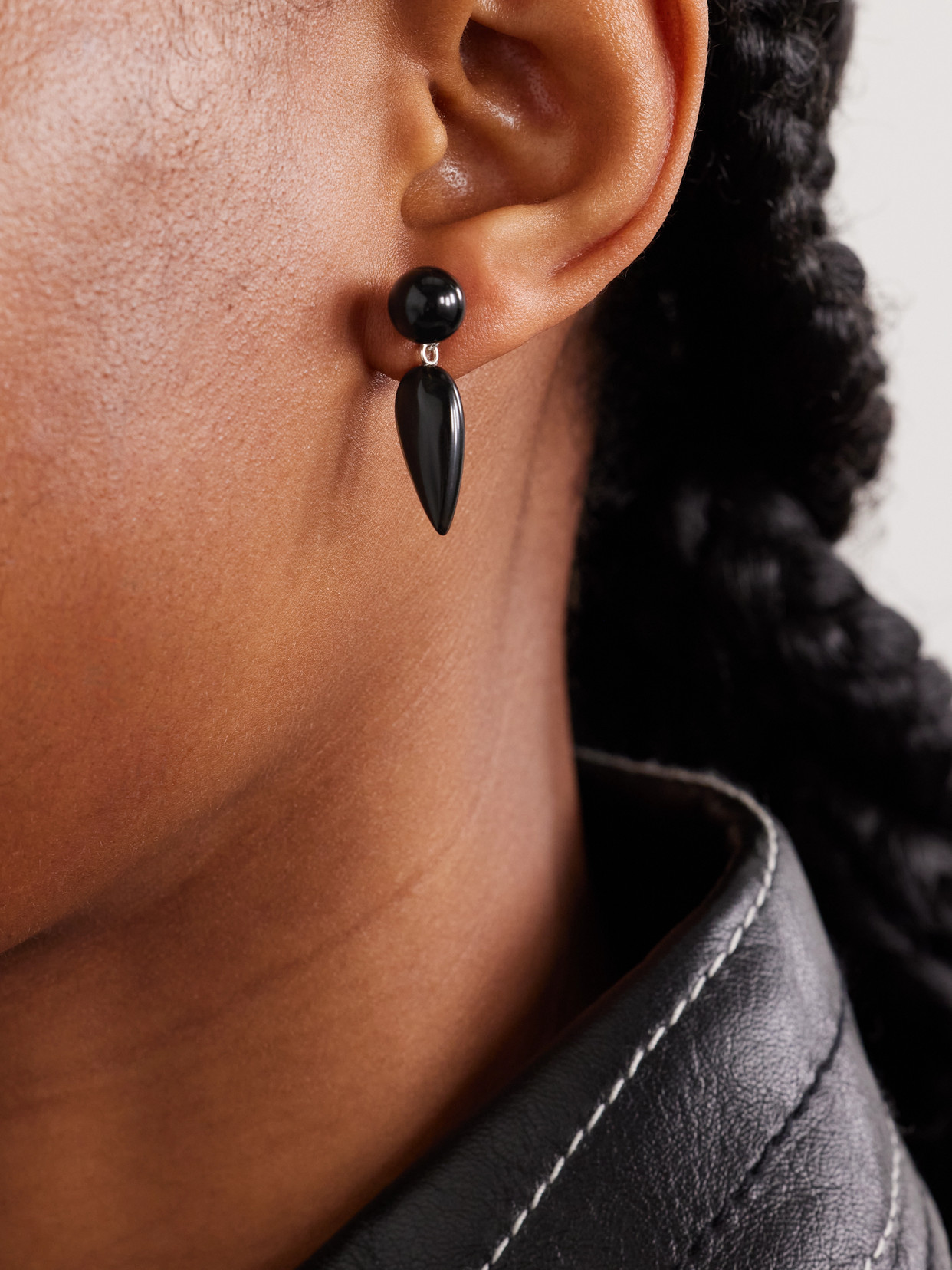 Tiny Phoenician Silver Onyx Earrings - Black