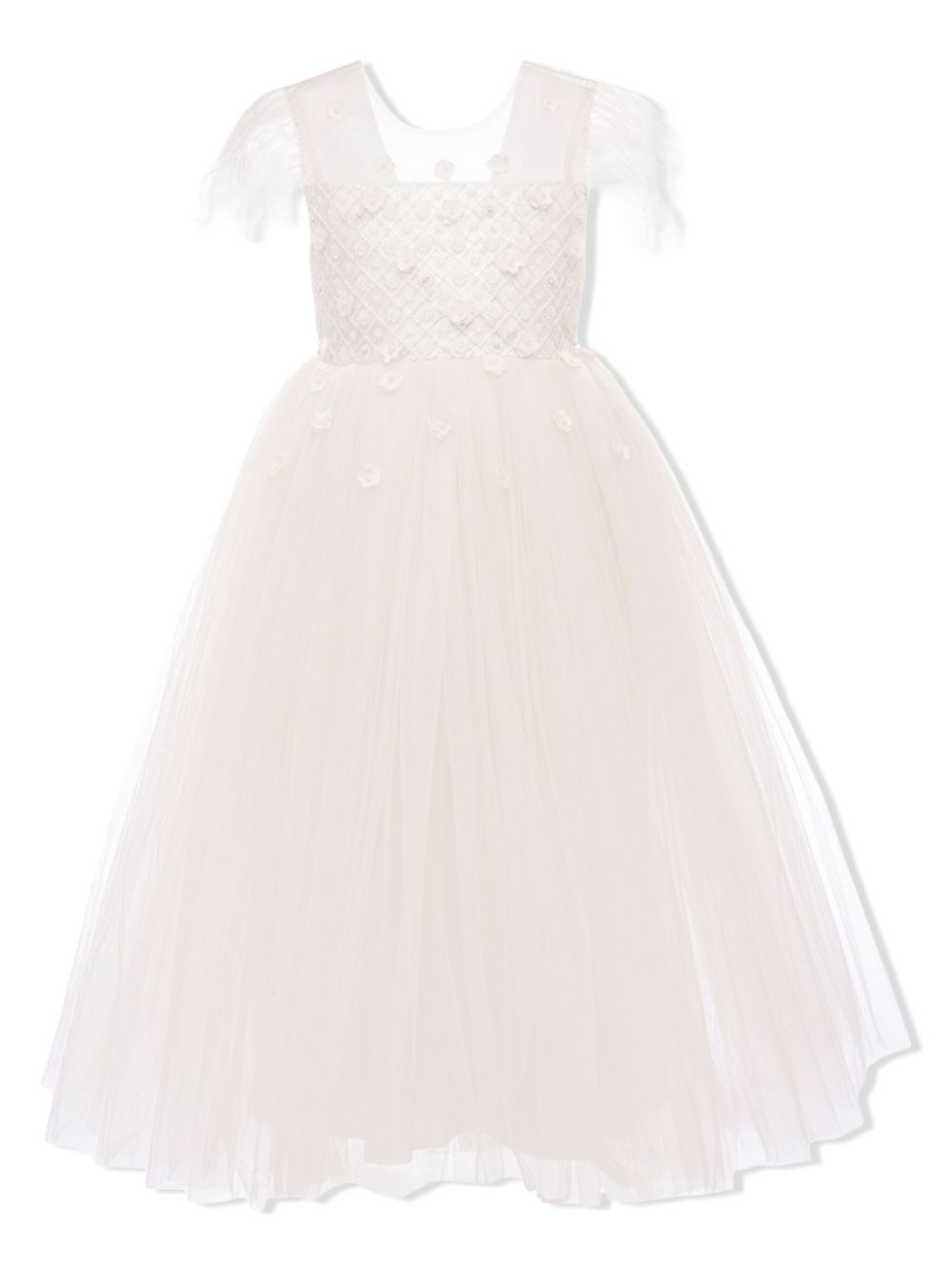 Ayala floral embroidered tulle dress - Neutrals