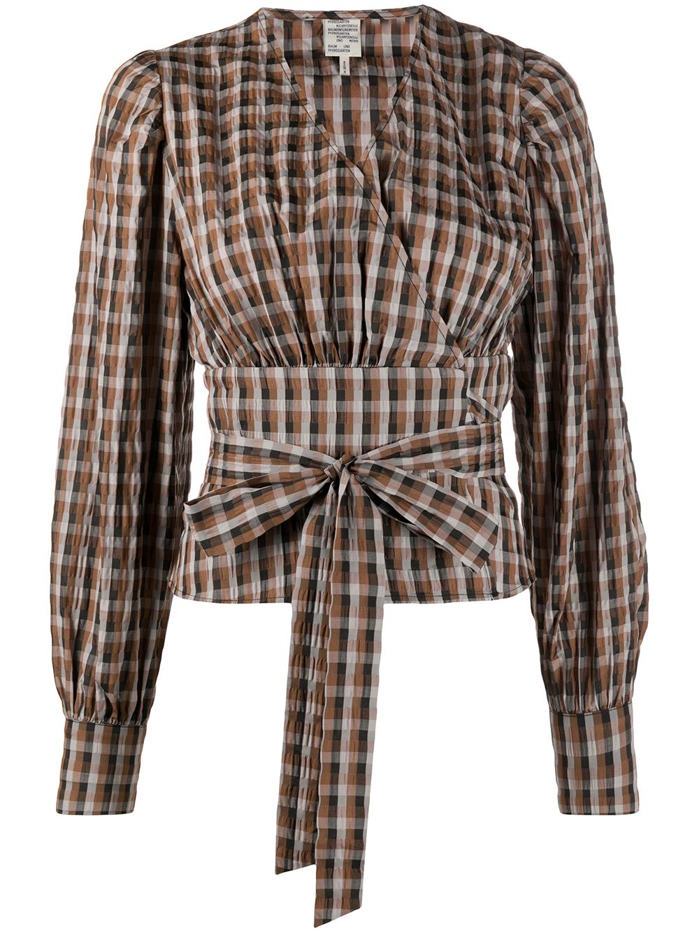 Gingham-print wrap blouse - Brown