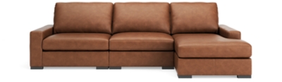 Calden 3-Piece Leather Modular Sectional with Chaise, Caramel