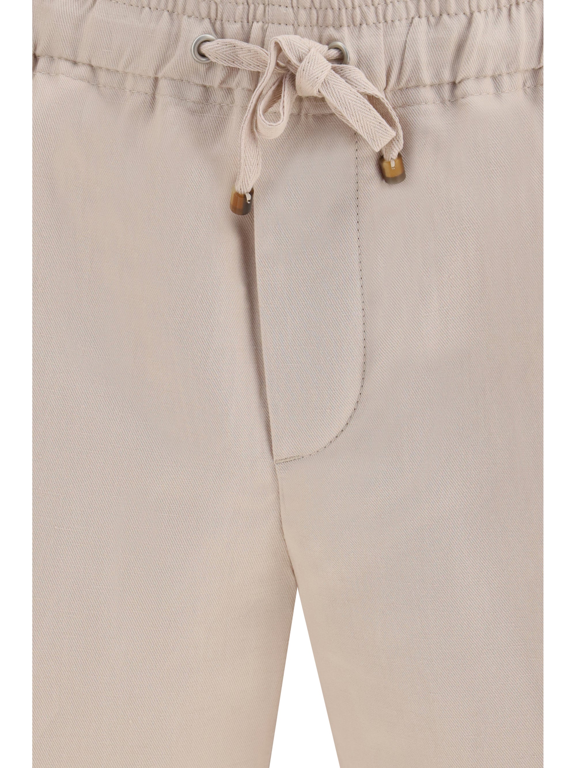 Cotton-Linen Drill Bermuda Shorts — Beige