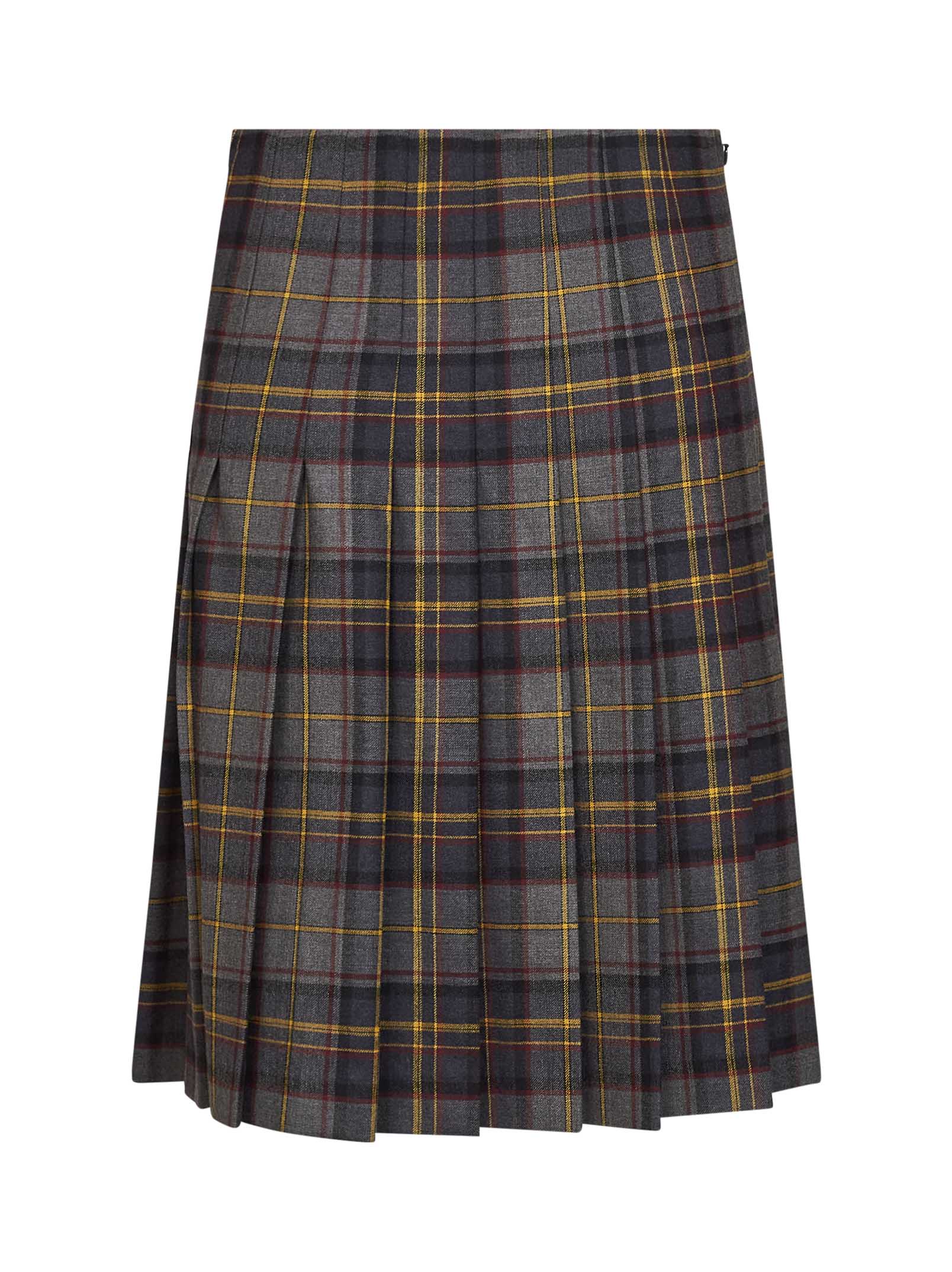 Pleated Wool Check Skirt — Gray