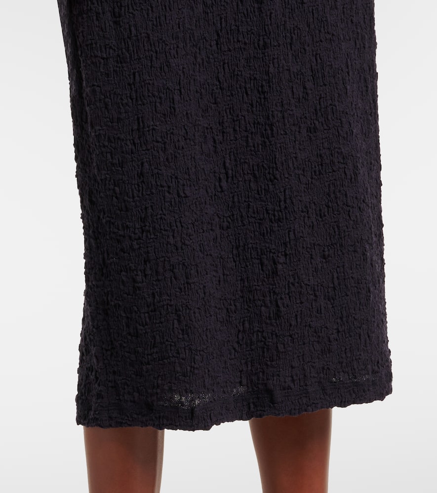 Smocked cotton-blend midi skirt