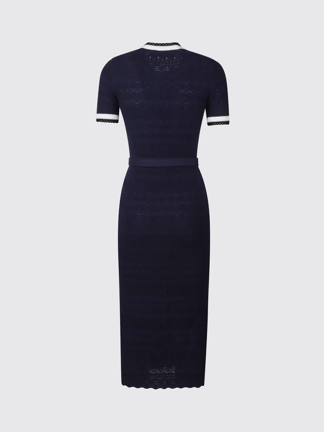 Navy Pointelle Knit Midi Dress