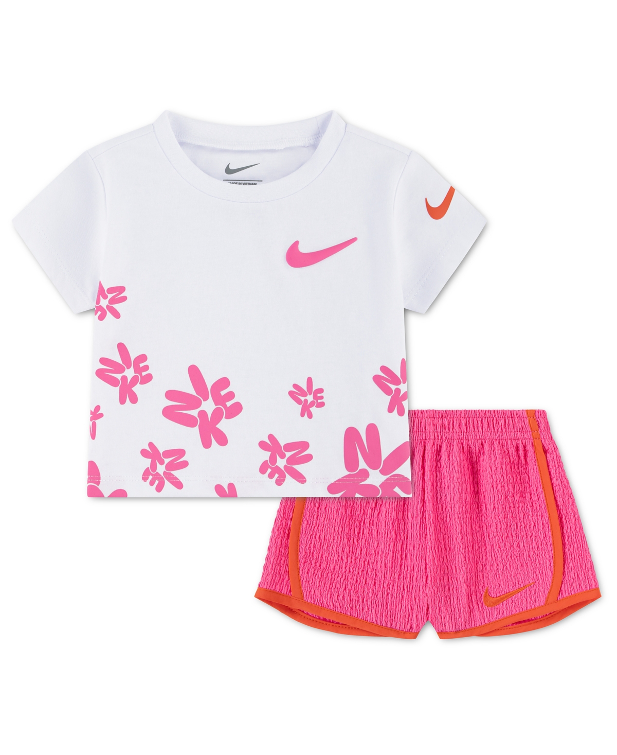 Baby Girls' Short-Sleeve T-Shirt and Shorts, 2-Piece Set - White/Pink Glow