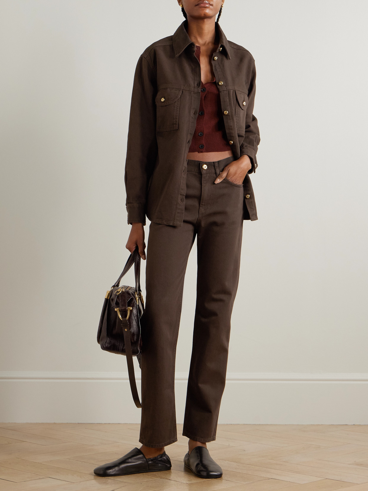 Berber Embroidered Denim Shirt - Brown