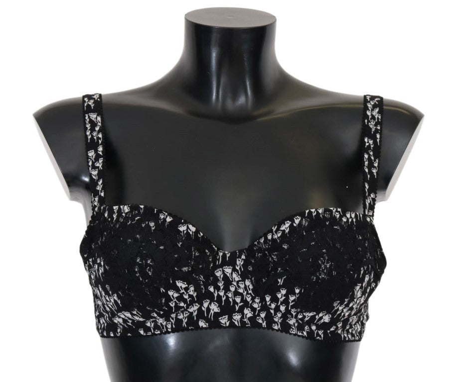 Silk Floral Lace Bra — Black