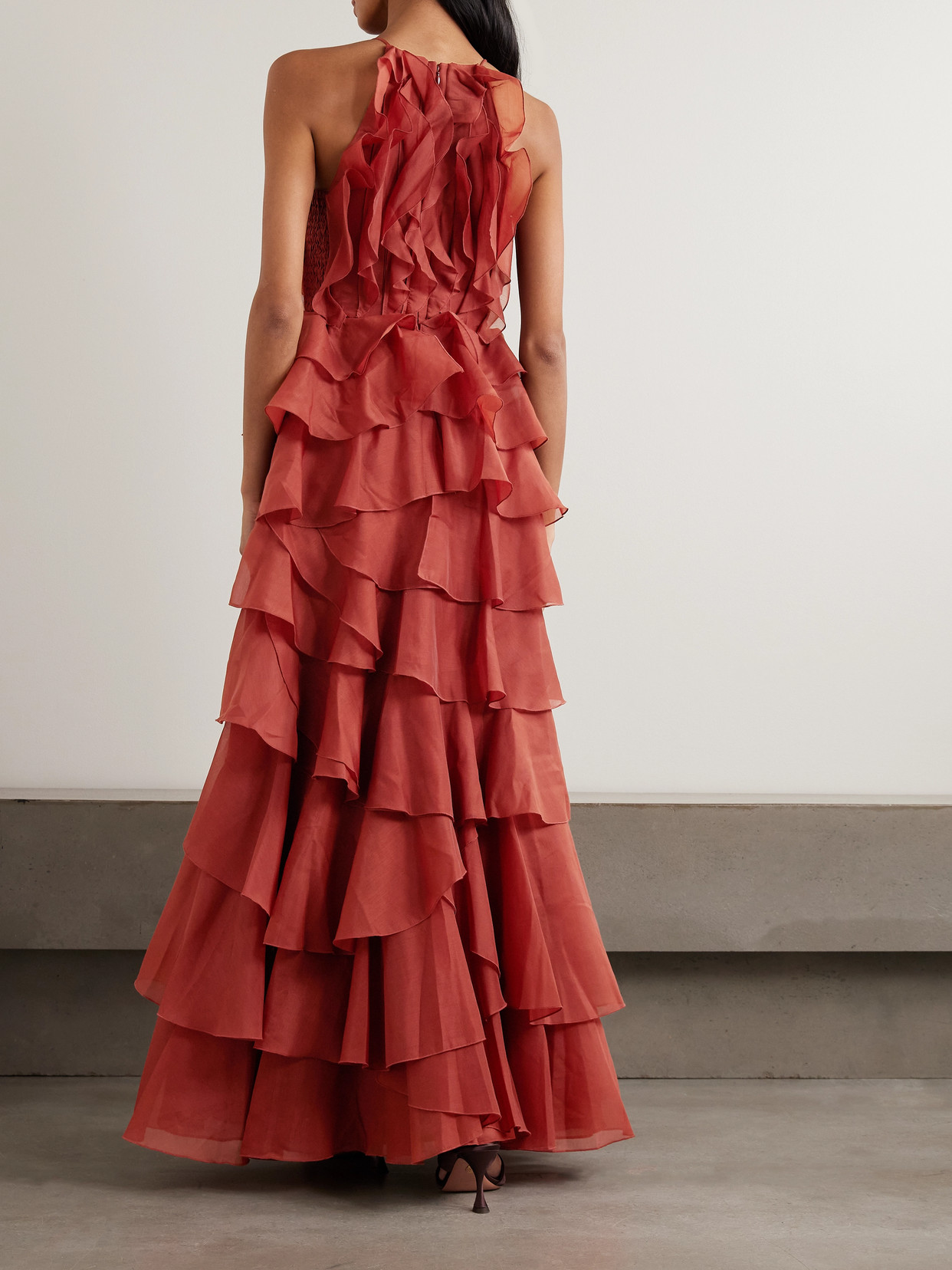 Cleo Bead-embellished Ruffled Tiered Organza Gown - UK 10