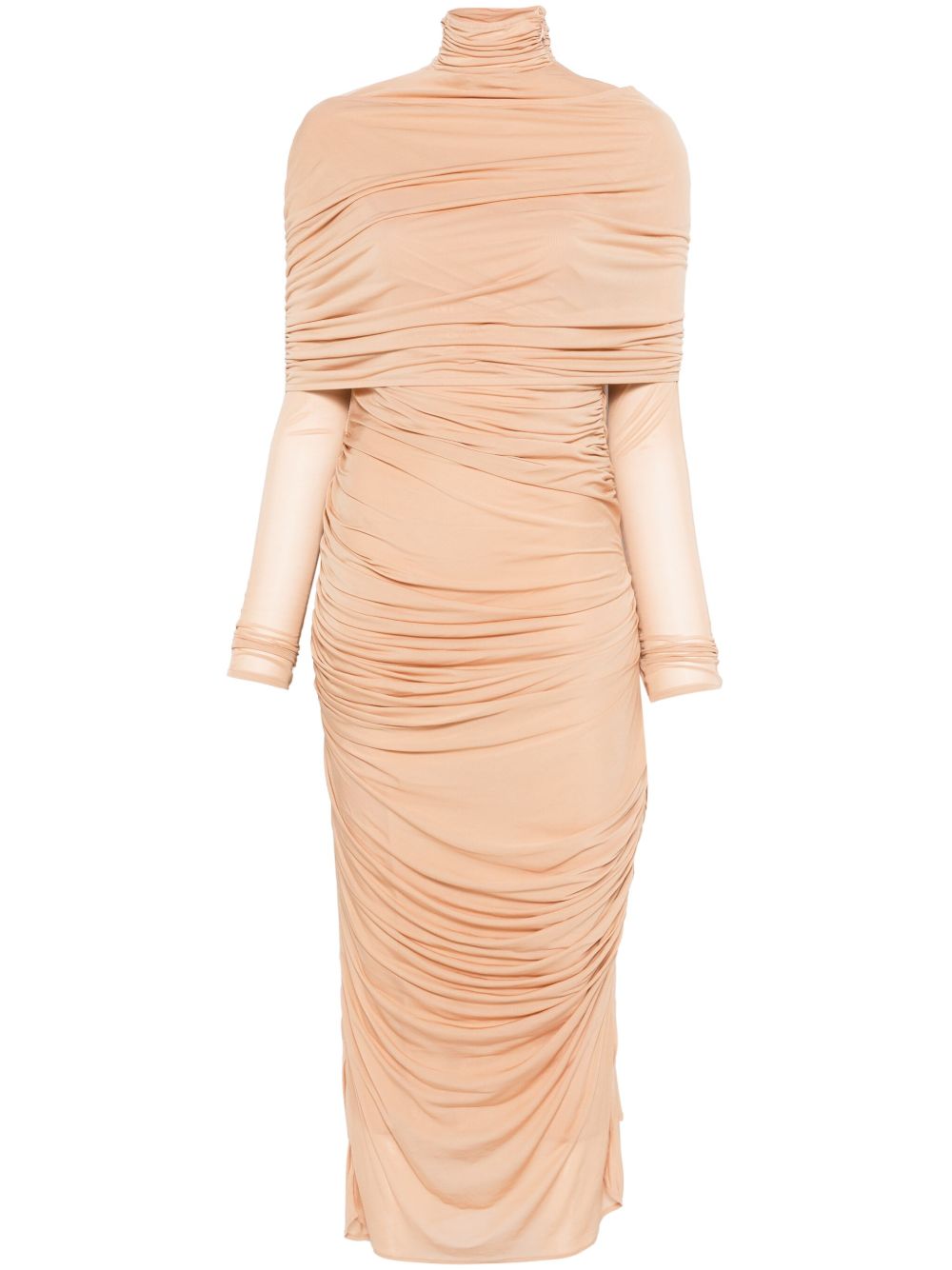 Ruched sheer midi dress - Neutrals