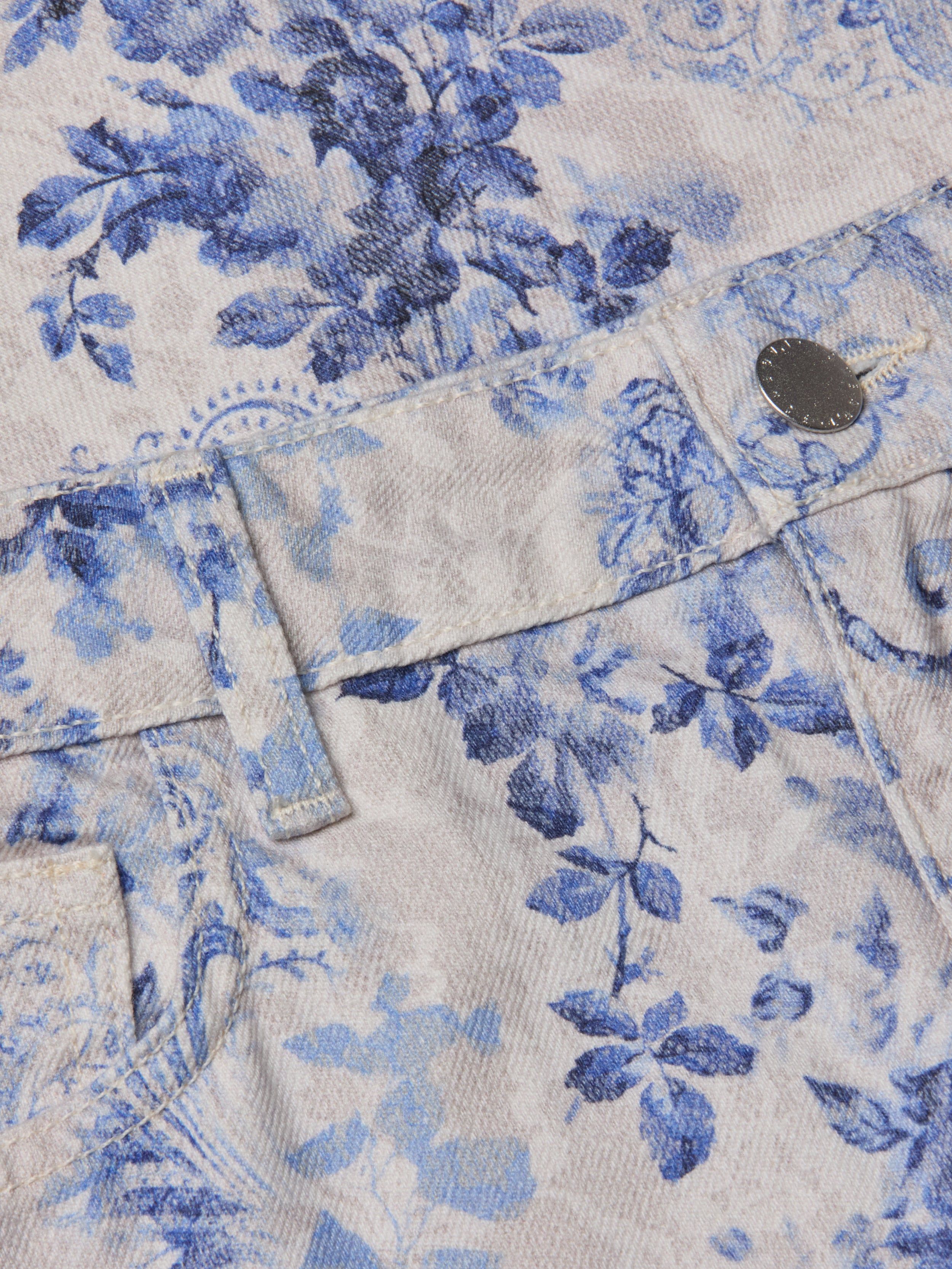 June Cropped Stovepipe Jean In Ivory/blue Watercolor Lace Paisley