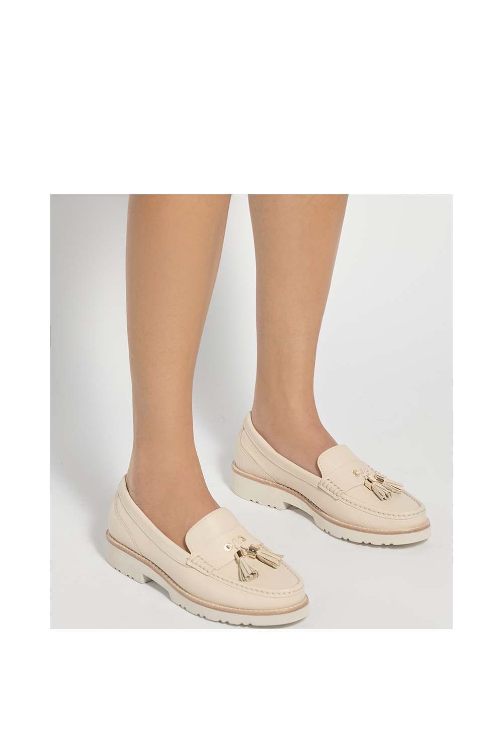 Dune London Wide Fit 'gwen' Leather Loafers In Natura